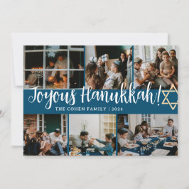 Hanukkah Typography Blue-familjens fotosamling Julkort
