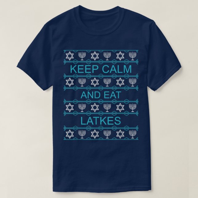 Hanukkah Ugly Christmas Sweater Keep Calm Eat Latk T Shirt (Design framsida)