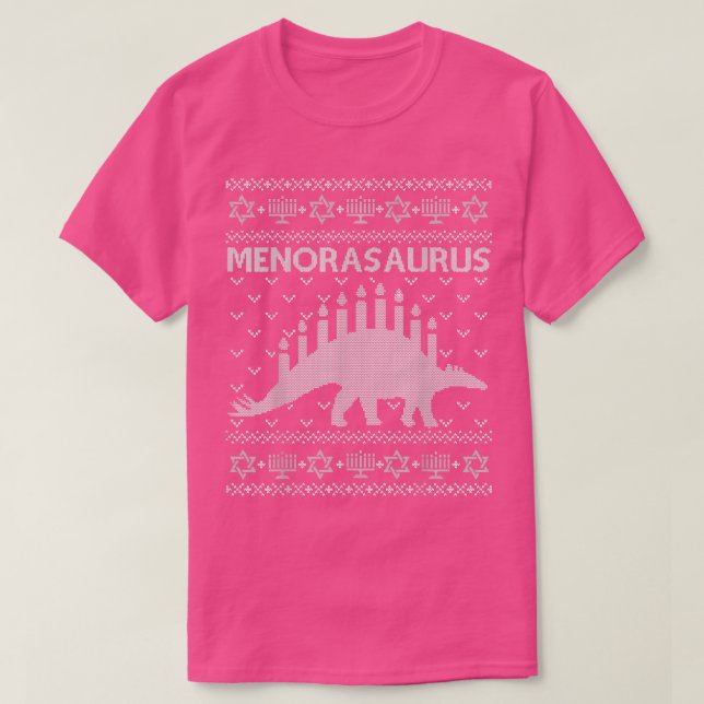 Hanukkah Ugly Sweater Jewish Dinosaur Menorah Meno T Shirt (Design framsida)