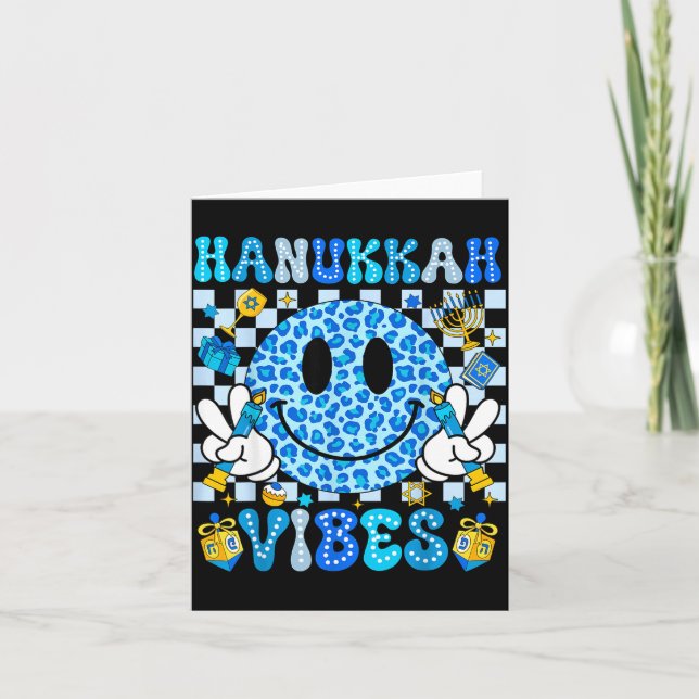 Hanukkah-vibbar Groovy leende ansikte Judisk högti Kort (Framsida)