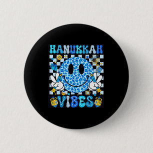 Hanukkah-vibes groovy leende ansikte judisk högtid knapp