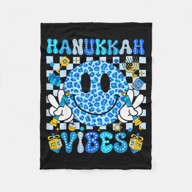 Hanukkah Vibes Groovy Smile Face Jewish Holiday Ch Fleecefilt (Framsidan)