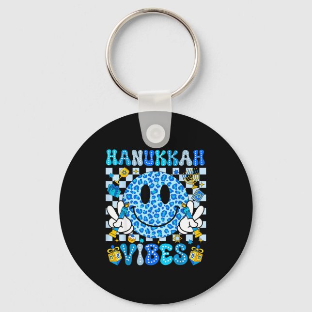 Hanukkah Vibes Groovy Smile Face Jewish Holiday Ch Nyckelring (Framsida)