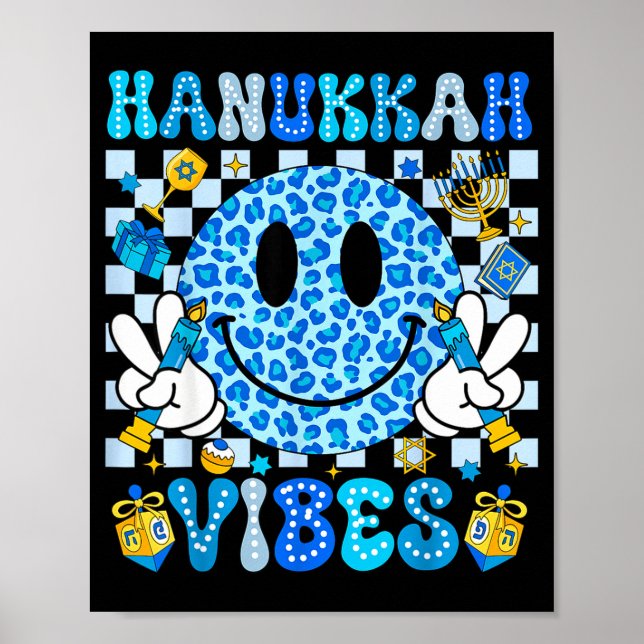 Hanukkah Vibes Groovy Smile Face Jewish Holiday Ch Poster (Framsidan)
