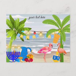 Hanukkah-vykort - strandtema, flamingo, dreidel inbjudan vykort