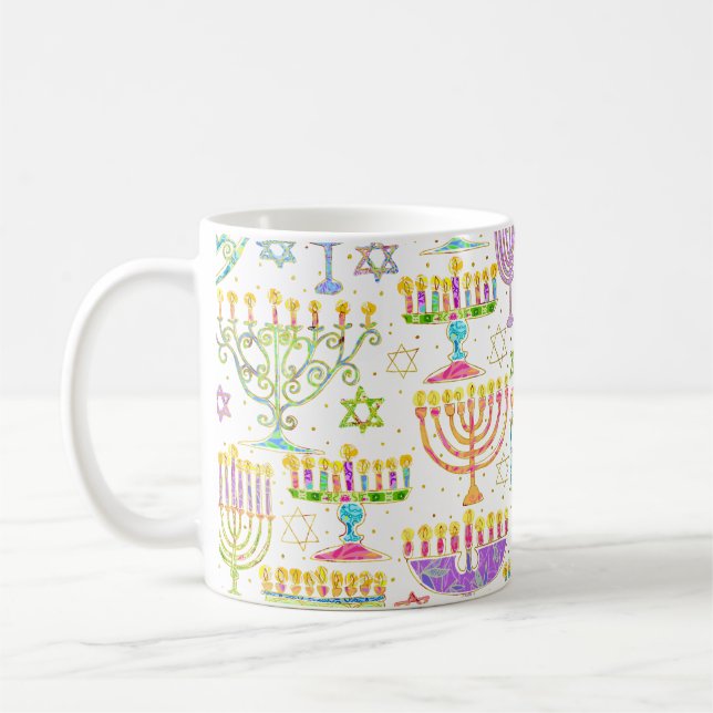 Hanukkah White Guld Menorah Star of David Kaffemugg (Vänster)