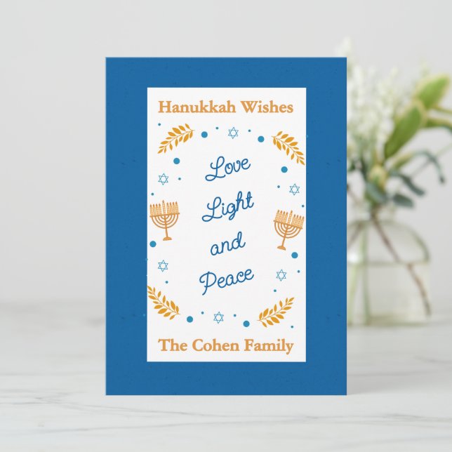 Hanukkah Wishes – Love Light and Peace Family  Julkort (Stående Fram)