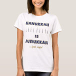 Hanukkah Women's T-Shirt "Hanukkah is Funukkah.."<br><div class="desc">Hanukkah Women's Basic T-Shirt "Hanukkah is Funukkah..Bara säga: "Njut av den här guld och blå, glatt dams T-shirt! Välj mellan olika stilar, färg och storlekar. Tack för att du stannade och shoppade förbi. Mycket uppskattade. Lycklig Chanukah/Hanukkah!!! Stil: Women's Basic T-Shirt Den här grundläggande t-shirt-skjortan har en avslappnad passning för kvinnans...</div>