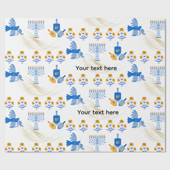 Hanukkah Wrapping Paper – Menorah, Dove, Dreidel Presentpapper (Platt)