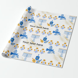 Hanukkah Wrapping Paper – Menorah, Dove, Dreidel Presentpapper