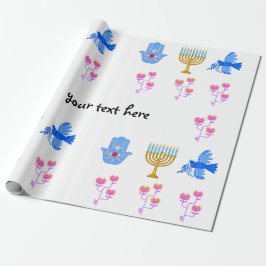 Hanukkah Wrapping Paper – Menorah, Hamsa, Dove Presentpapper