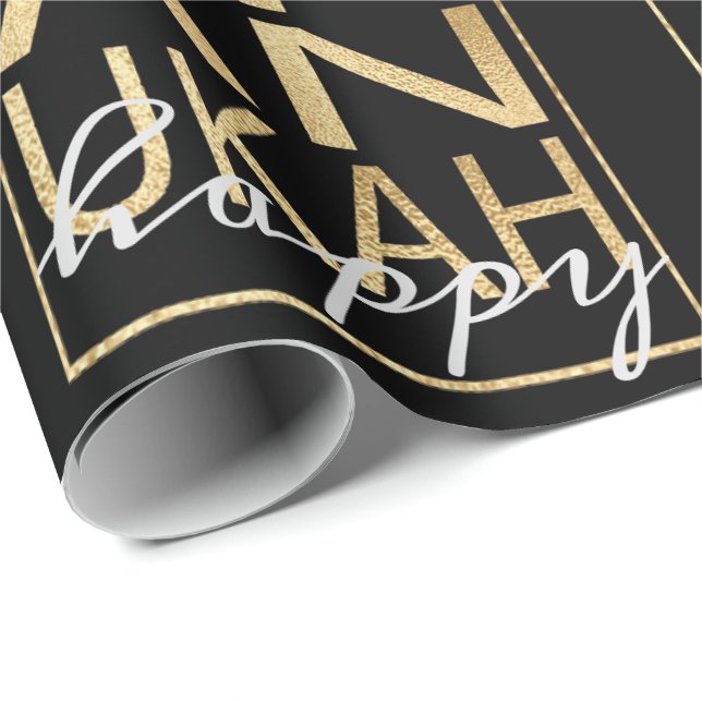 Hanukkah Wrapping Papper Chanukah Lycklig Guld, Bl Presentpapper (Rullad Hörn)