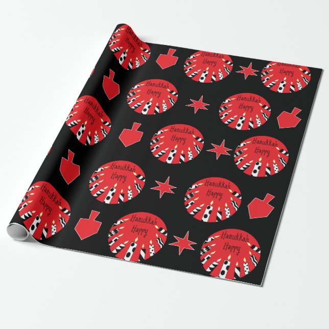 Hanukkah Wrapping Papper "Red, White, Black" Presentpapper (Utrullad)