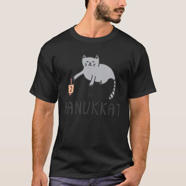 Hanukkat - Hanukkah Cat-play With-Dreidel T Shirt (Framsida)