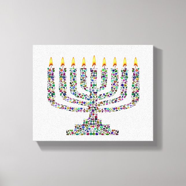 Hanukkia tillverkad med ädelstenar Sträckt duk Pri Canvastryck (Framsida)