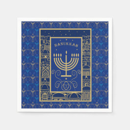 Hanukkiah Glad Hanukkah Judisk dreidel Menorah Pappersservett