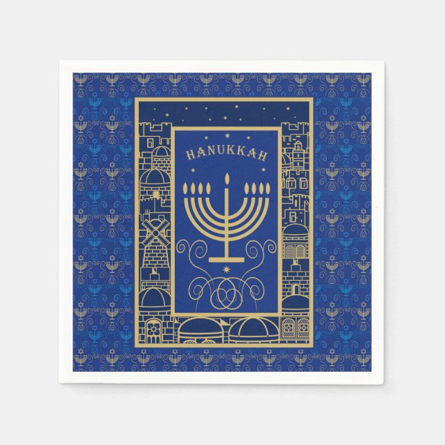 Hanukkiah Glad Hanukkah Judisk dreidel Menorah Pappersservett (Framsidan)