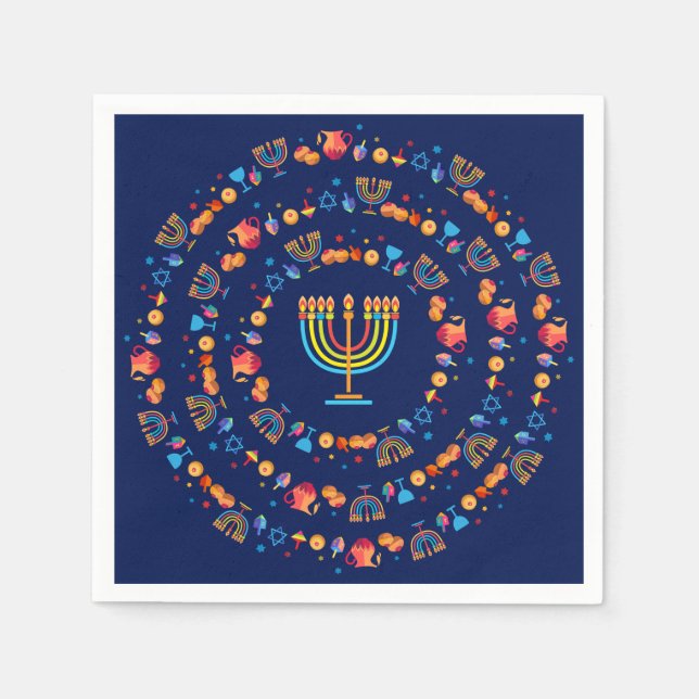 Hanukkiah Glad Hanukkah Judisk dreidel Menorah Pappersservett (Framsidan)