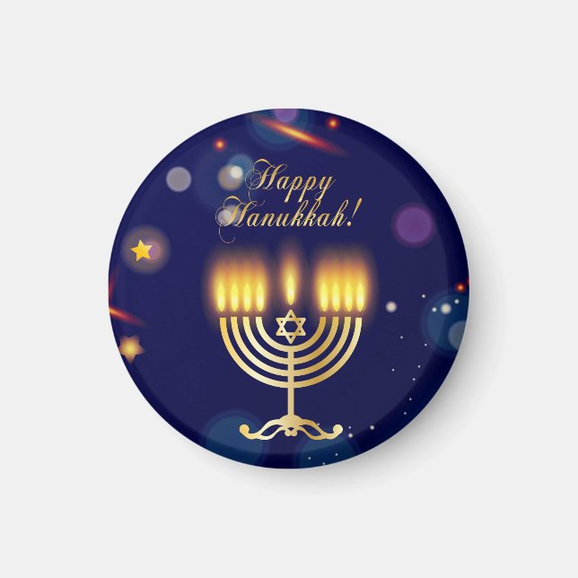 Hanukkiah Glad Hanukkah Judisk Guld Menorah Magnet (Framsidan)