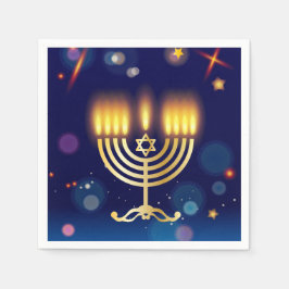 Hanukkiah Glad Hanukkah Judisk Guld Menorah Pappersservett