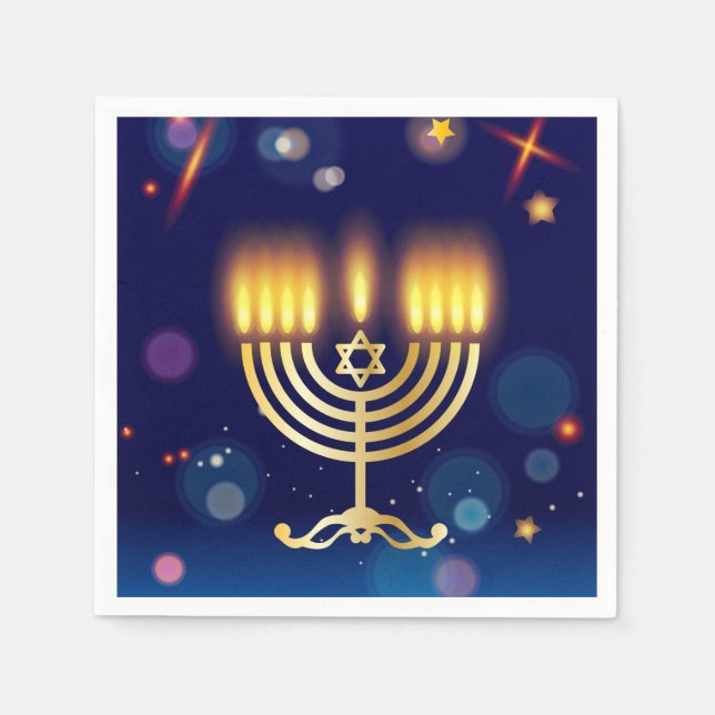 Hanukkiah Glad Hanukkah Judisk Guld Menorah Pappersservett (Framsidan)