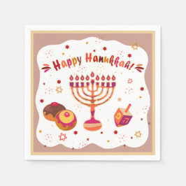 Hanukkiah Glad Hanukkah Judisk Guld Menorah Pappersservett