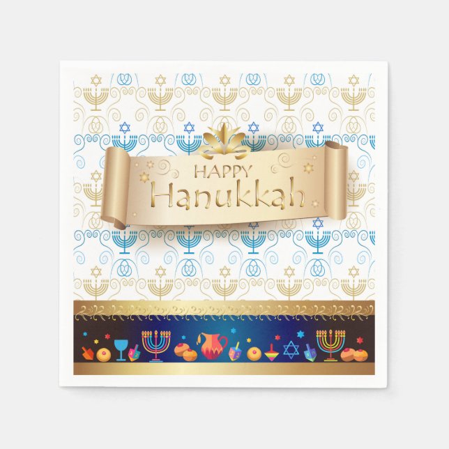 Hanukkiah Happy Hanukkah Jewish dreidel Menorah Pappersservett (Framsidan)