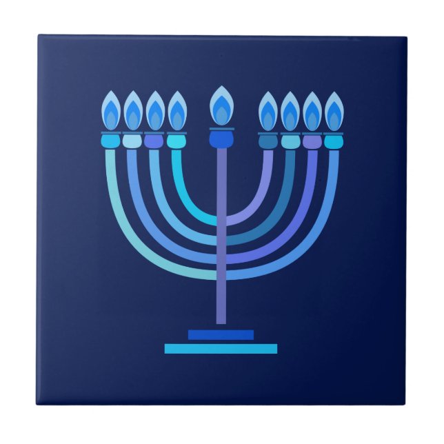 Hanukkiah Lycklig Hanukkah Jewish Helgdag Menorah Kakelplatta (Framsidan)