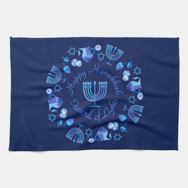 Hanukkiah Lycklig Hanukkah Jewish Helgdag Menorah Kökshandduk (Horisontell)
