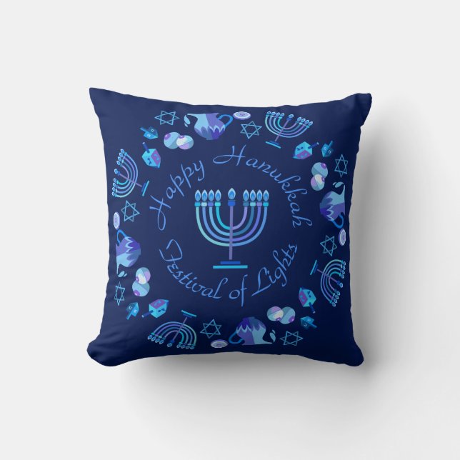 Hanukkiah Lycklig Hanukkah Jewish Helgdag Menorah Kudde (Framsida)