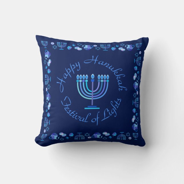 Hanukkiah Lycklig Hanukkah Jewish Helgdag Menorah Kudde (Framsida)