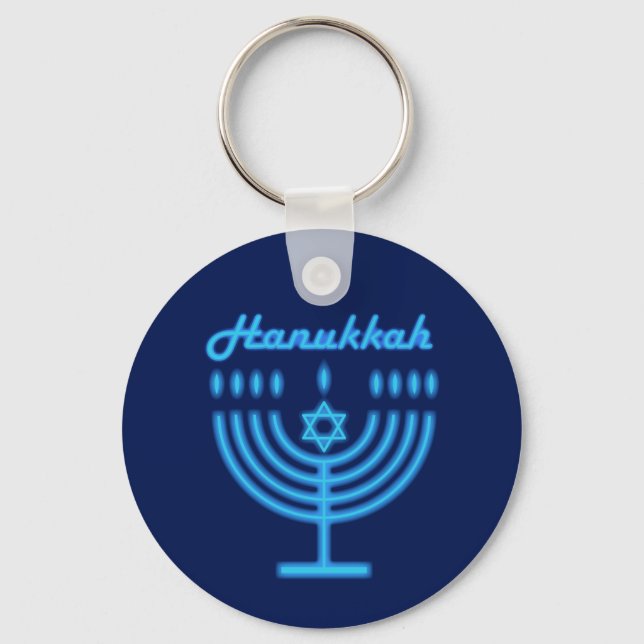 Hanukkiah Lycklig Hanukkah Jewish Helgdag Menorah Nyckelring (Framsida)