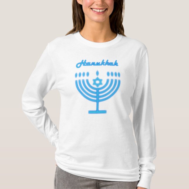 Hanukkiah Lycklig Hanukkah Jewish Helgdag Menorah T Shirt (Framsida)