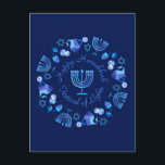 Hanukkiah Lycklig Hanukkah Jewish Helgdag Menorah Vykort<br><div class="desc">Hanukkiah Symbol. Lycklig Hanukkah Party judisk Helgdag Blue Menorah. Judiska Helgdag Chanukkah-Dekorationen med traditionell dekorationssymbol för Chanuka - Navy Blue färg hanukkiah menorah, ljusskygghet med ljus, stjärnan av David och nyblå ljus illustration. Hanukkah Festival of ljus Event Dekoration. Jerusalem, Israel. Inbjudningar och mallar > Greeting Cards > Anniejca Modern Design...</div>