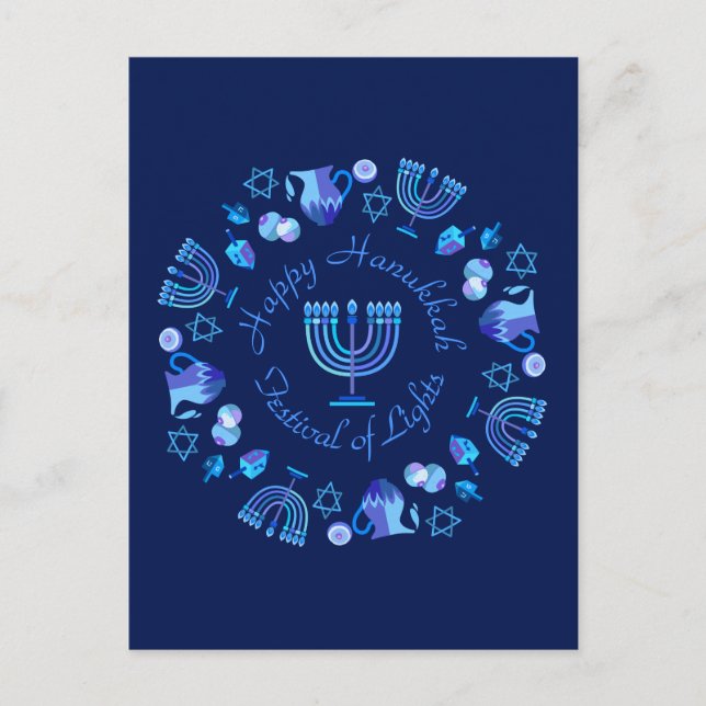 Hanukkiah Lycklig Hanukkah Jewish Helgdag Menorah Vykort (Framsida)