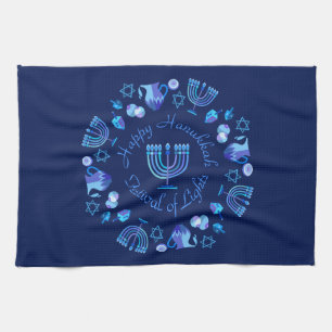 Hanukkiah Lycklig Hanukkah judisk Helgdag Menorah Kökshandduk