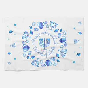Hanukkiah Lycklig Hanukkah judisk Helgdag Menorah Kökshandduk