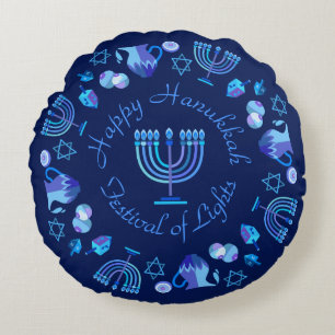 Hanukkiah Lycklig Hanukkah judisk Helgdag Menorah Rund Kudde