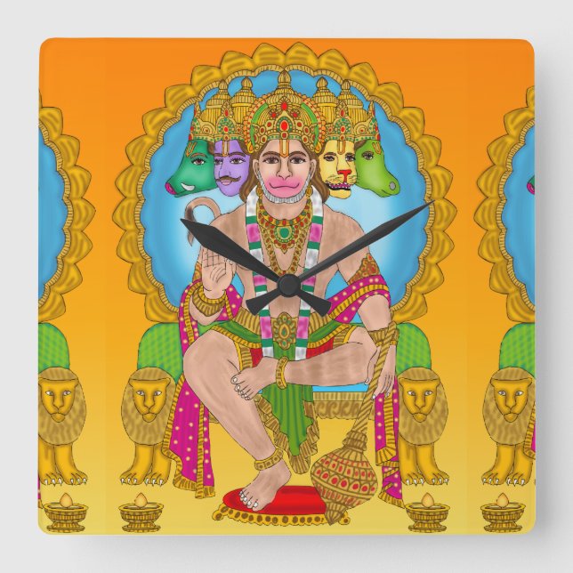 Hanuman Ji Square Clock | Hindu Lord Hanuman Spiri Fyrkantig Klocka (Framsida)