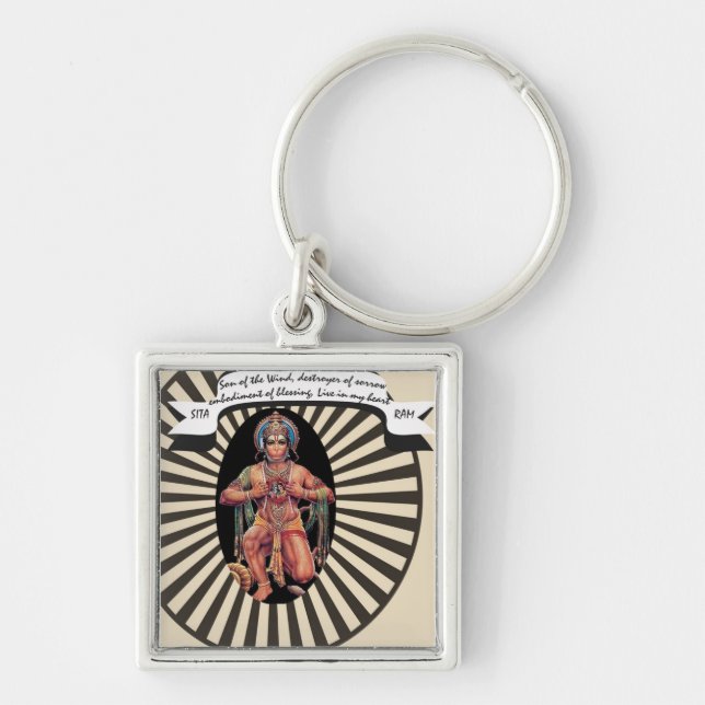 Hanuman Keychain! Fyrkantig Silverfärgad Nyckelring (Framsidan)