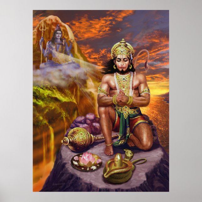 Hanuman Receiving Shiva's Blessings Poster (Framsidan)