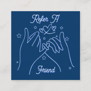 Hänvisa en vän blush blå söta händer illustration fyrkantigt visitkort