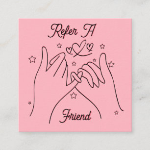 Hänvisa en vän blush Rosa söta händer illustration Fyrkantigt Visitkort
