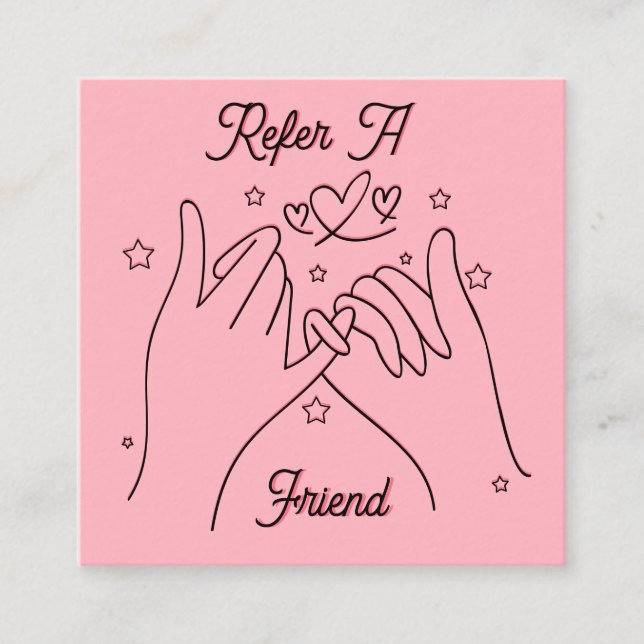 Hänvisa en vän blush Rosa söta händer illustration Fyrkantigt Visitkort (Framsida)