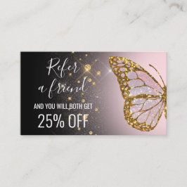 hänvisa en vän-fjäril på ett svart referenskort visitkort