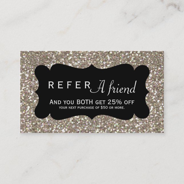 HÄNVISA ETT FRIEND Glitter & Black-klientkort Guld Rabattkort (Framsida)