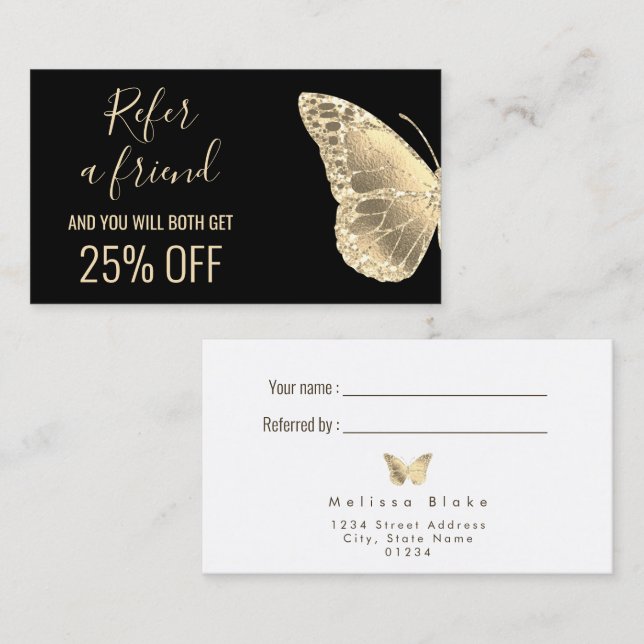 hänvisa till affärskortet golden butterfly visitkort (Fram/baksida)