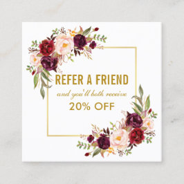 Hänvisning till elegant Burgundy Blommigt Guld Ram Fyrkantigt Visitkort