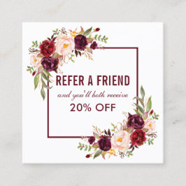 Hänvisning till Elegant för Burgundy-Blommigt Fyrkantigt Visitkort