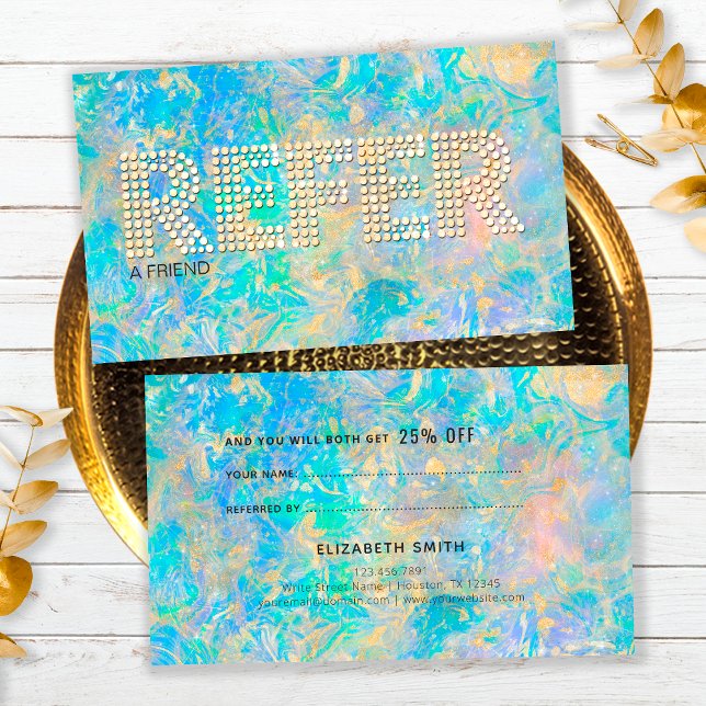 Hänvisning till elegant Guld Diamond Opal Stone Re Visitkort (Front and Back)